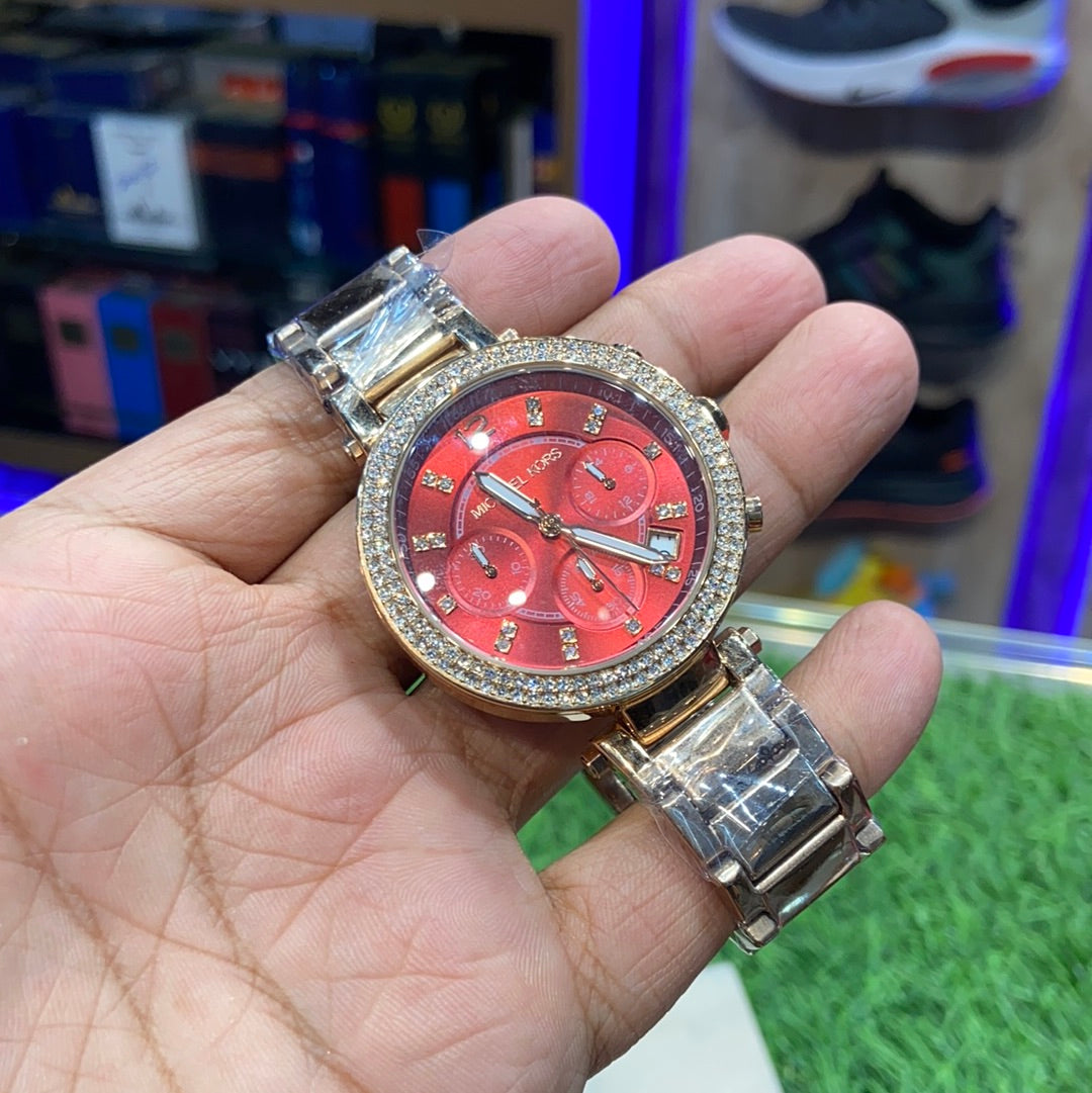 Cim Red Copper Chrono Stud CIM Ladies Chain Watch