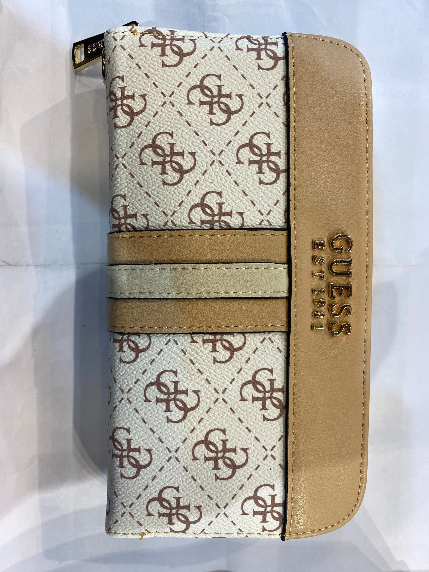 EUG White Beige Colour With Monogram Genuine Leather Ladies Clutch 074401