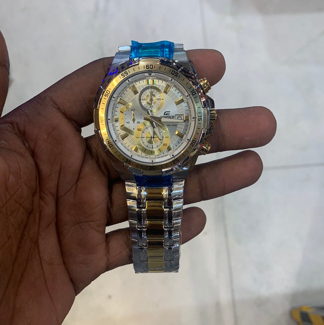 IDE Sliver Gold Chain White Gold Dial Heavy Japanese Machinery Men’s Watch 403003