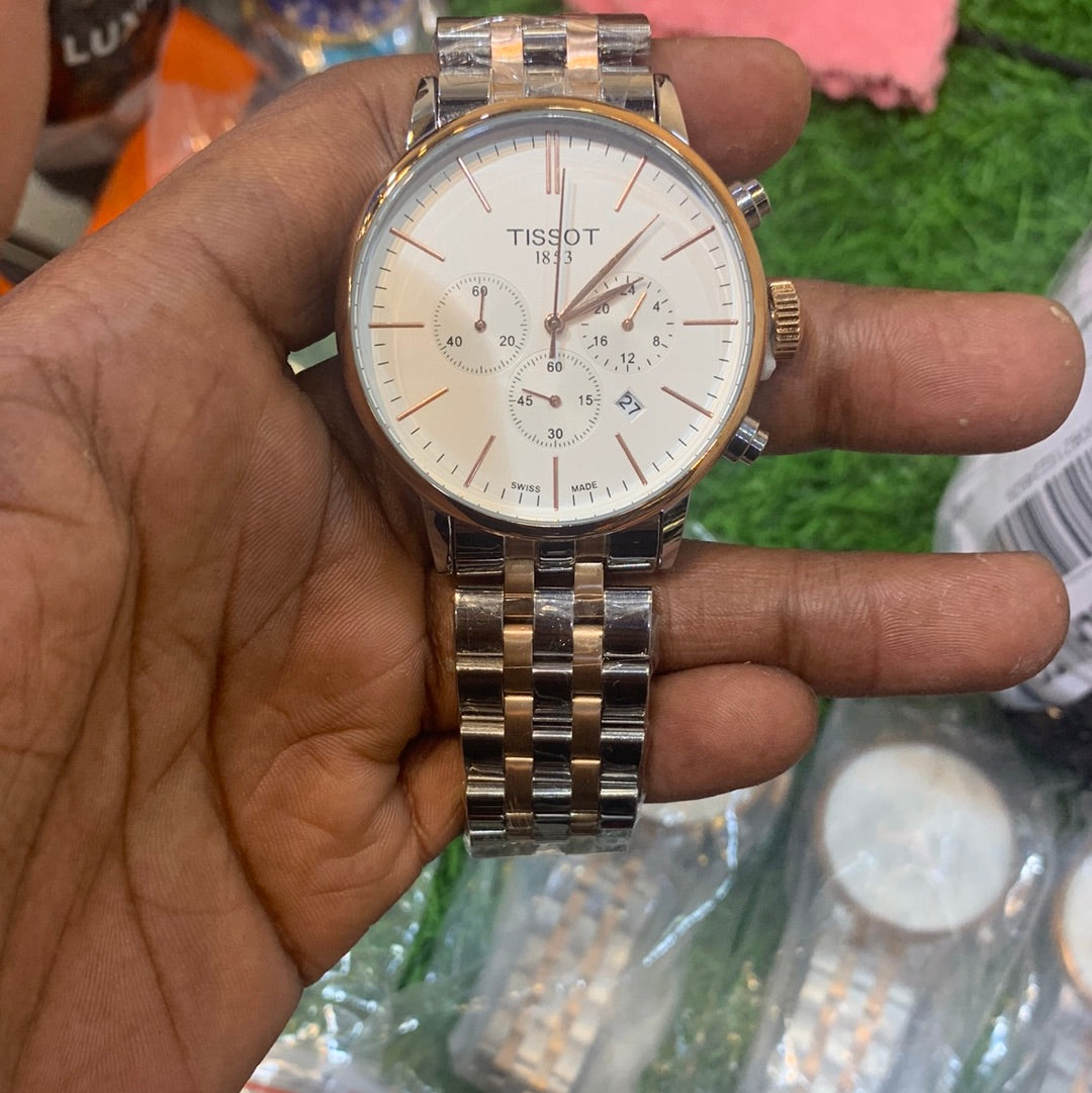 Sit Sliver Copper Chain White Dial Chronograph Working Men Watch 401466