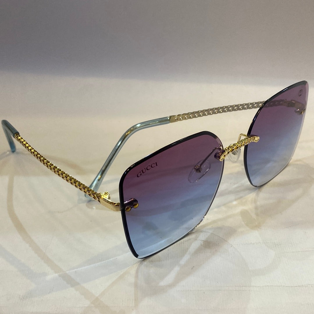 CUG Frameless Golden Stick Purple Blue Shade Sunglass 68122 61 17-145