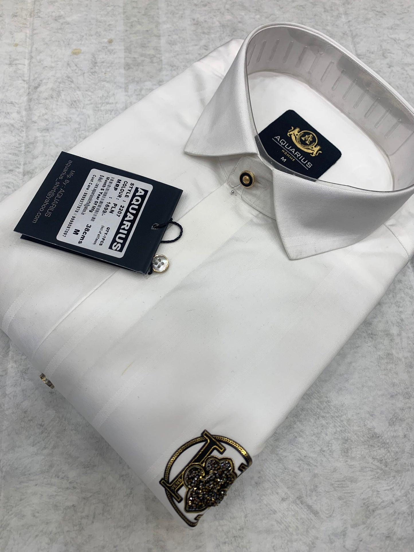 AQUARIUS White Colour With Front Vens Sticker Full Sleeve Men Shirt 2207