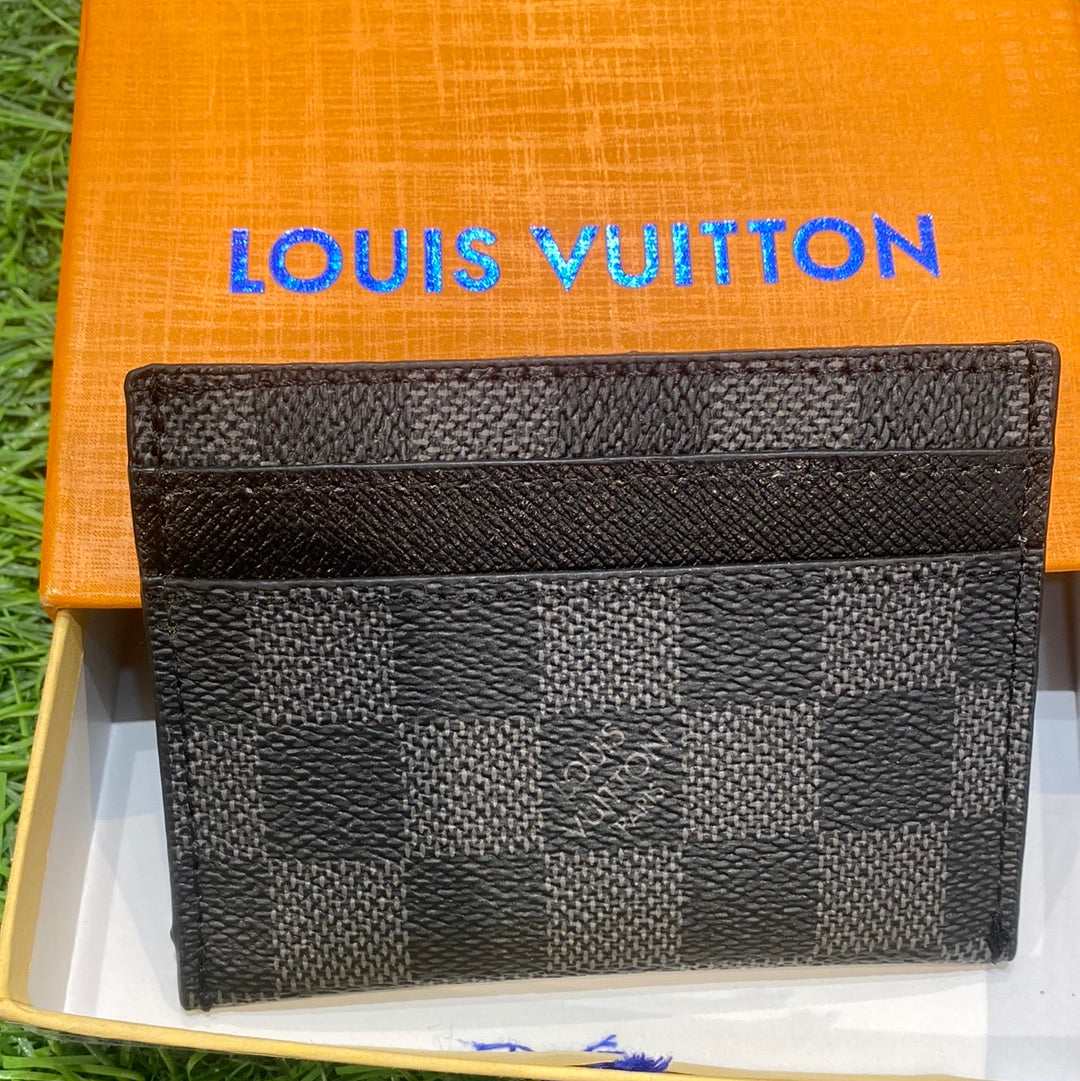 VL UOL Black Grid Genuine Leather Men Unisex Card Holder