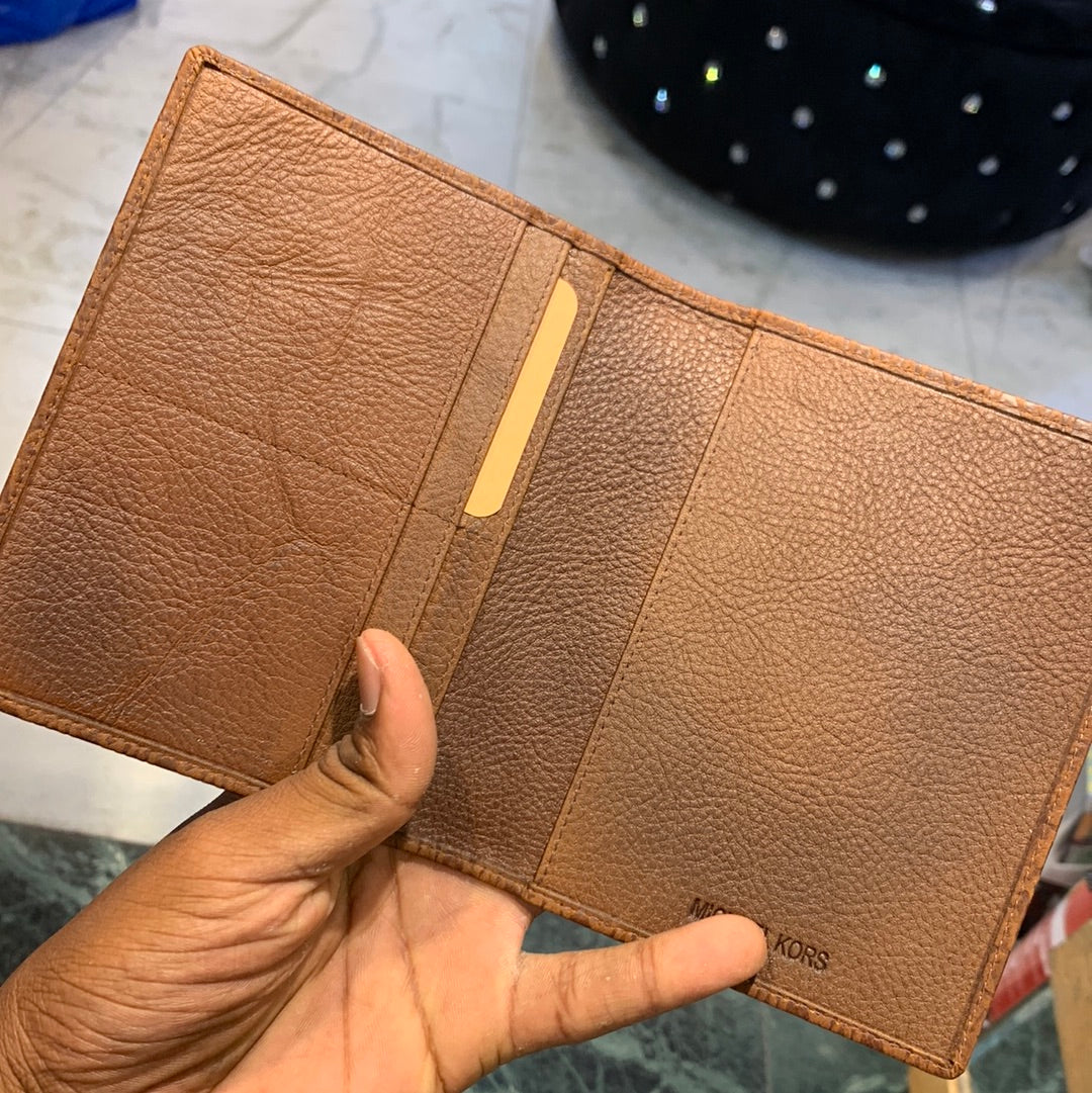 KM CIM Brown Colour With Monogram Design Genuine Leather Passport Holder Wallet 074300