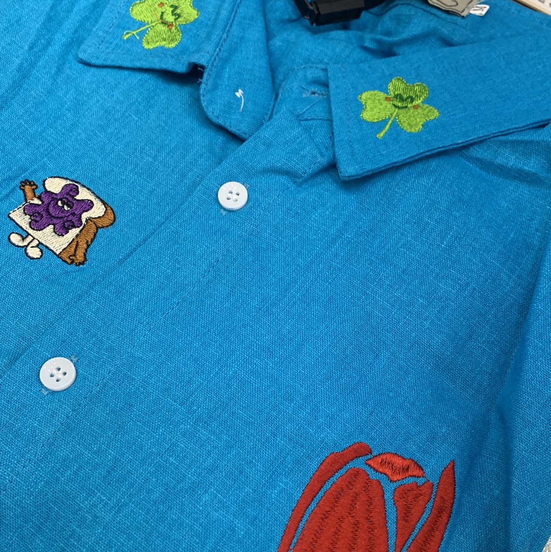 3MODE Sister Blue Color With Front Embroidery Premium Quality Drop Shoulder Shirt 1064