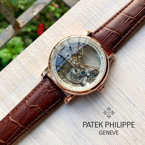Tap Pat Brown Strap Watch Automatic Men,s Watch See Through