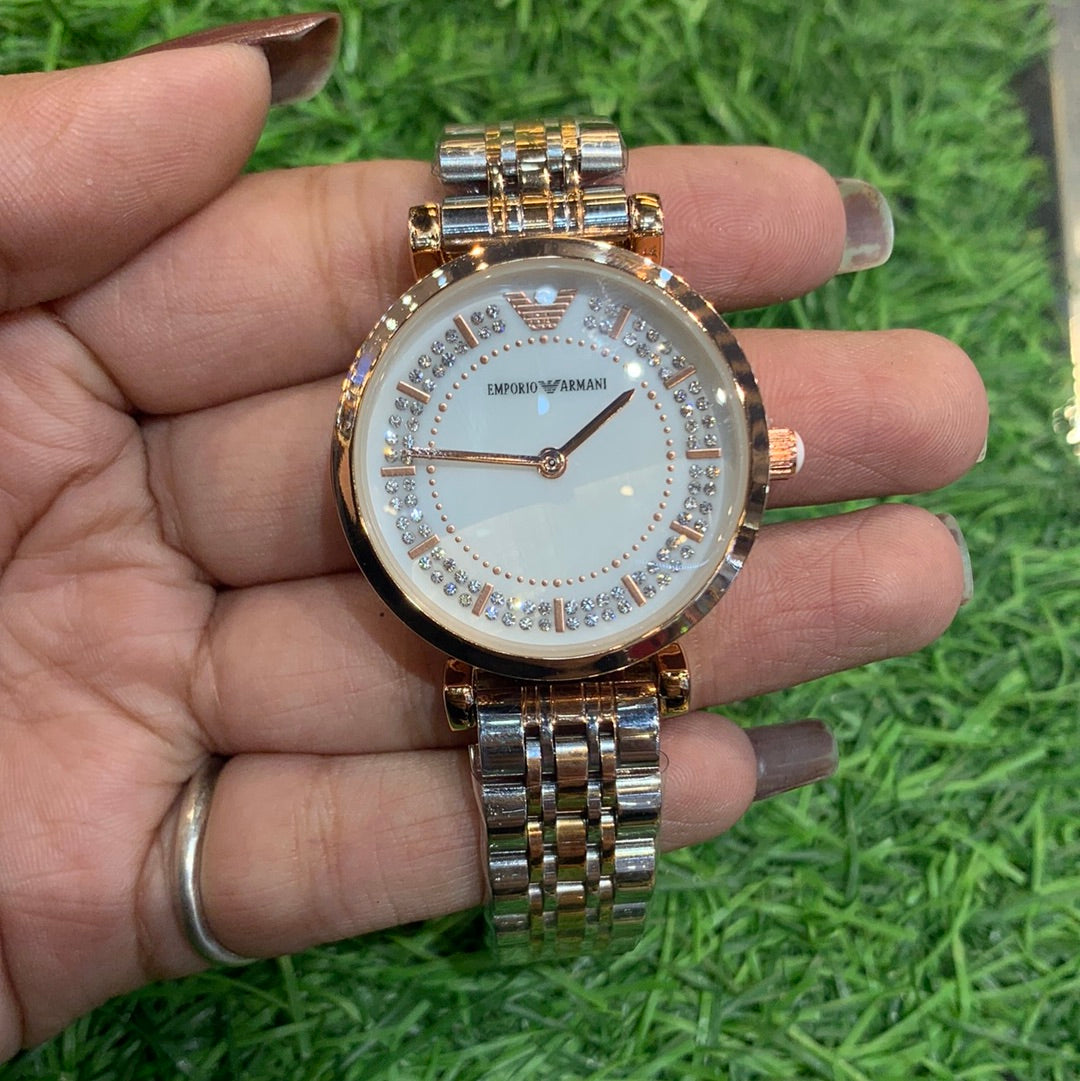 Mra Silver Copper Chain White Dial Ladies Watch