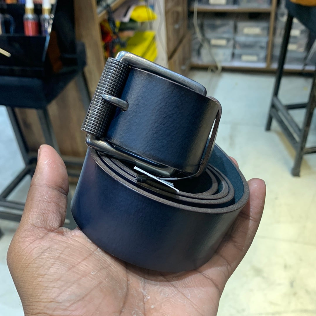 SOF Blue Colour Sliver Buckle Genuine Leather Surplus Men’s Belt