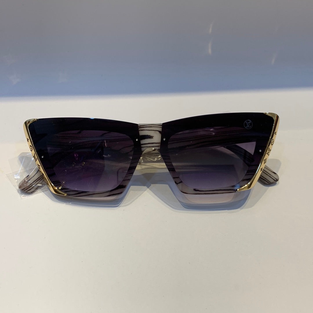 Uol Lou Cream Brown Lines Frame Black Shade Sunglass Z1655E50 20-150