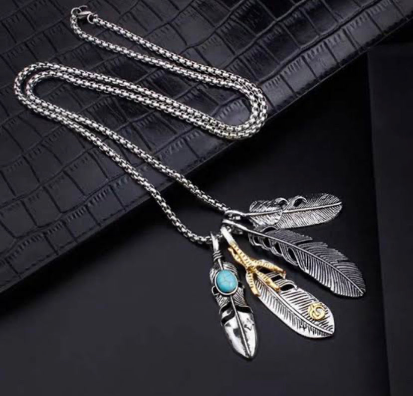 Sliver Vintage Feather Eagle Claw Pendant Necklace Chain 50301