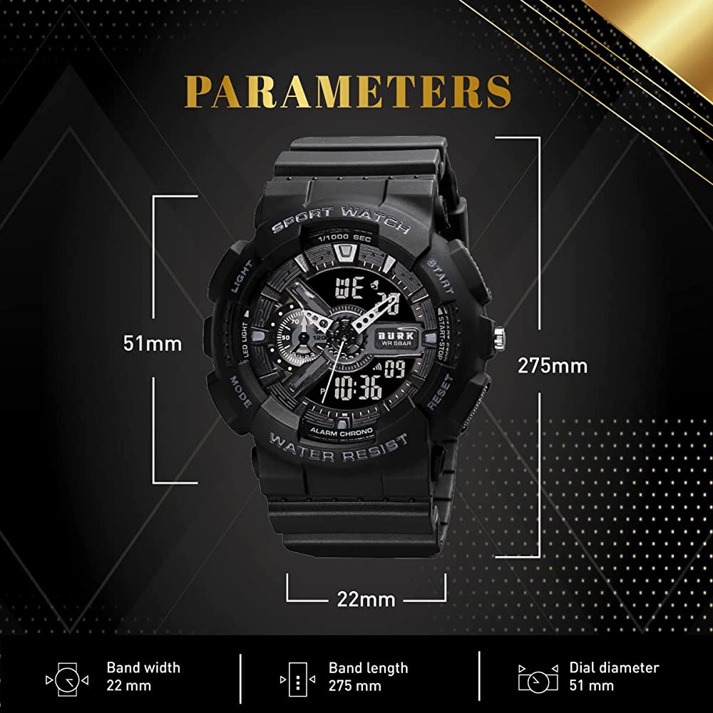 HSG Black Strap Colour Sliver Dial Water Resistant Sports Watch
