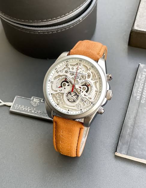 Gat Brown Leather Strap Silver Ring White Dial Men’s Watch 901361