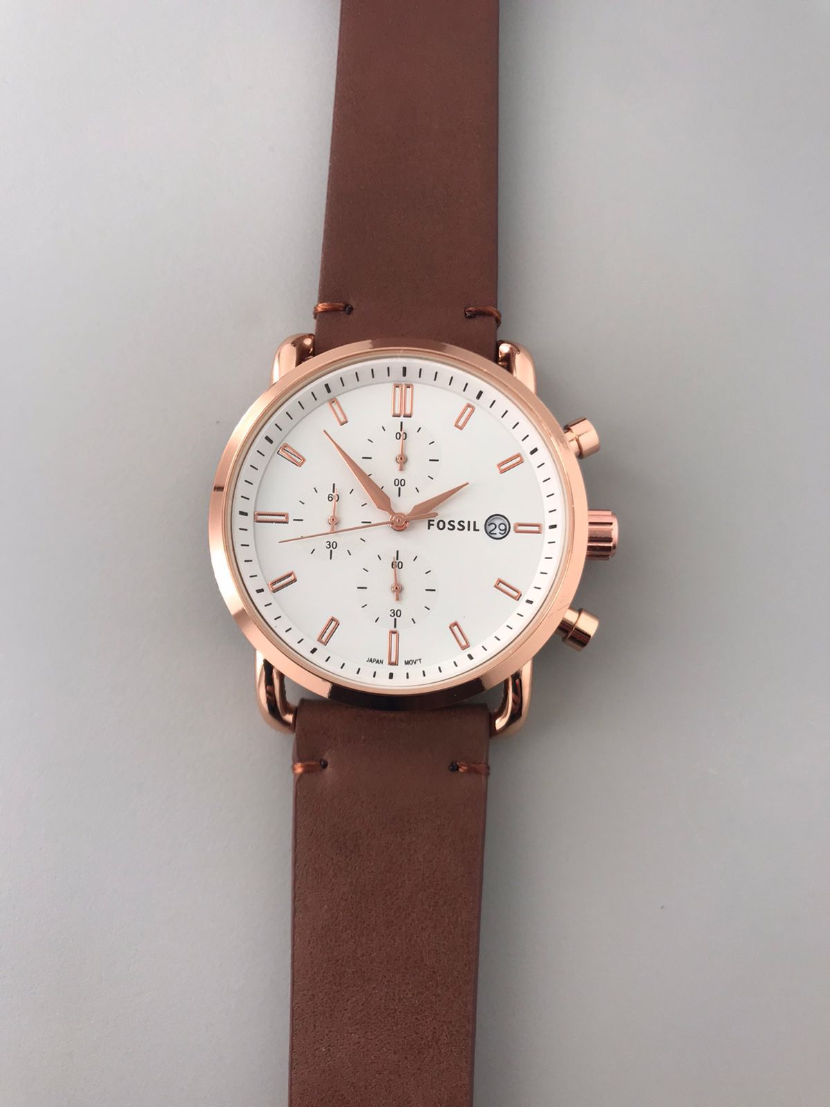Sof Brown Strap Chronograph Dial Watch For Men