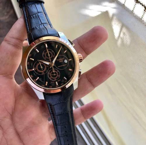 Sit Luxurious Black Silver Chronograph Strap Watch For Men