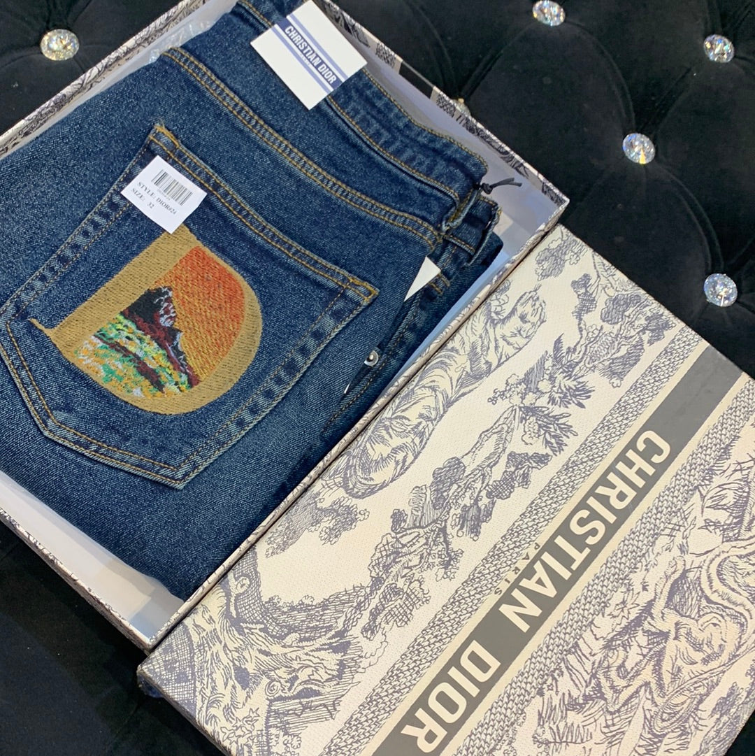 OID Navy Blue Colour Faded Design With Back Embroidery Surplus Slim Fit Men’s Jeans 32068