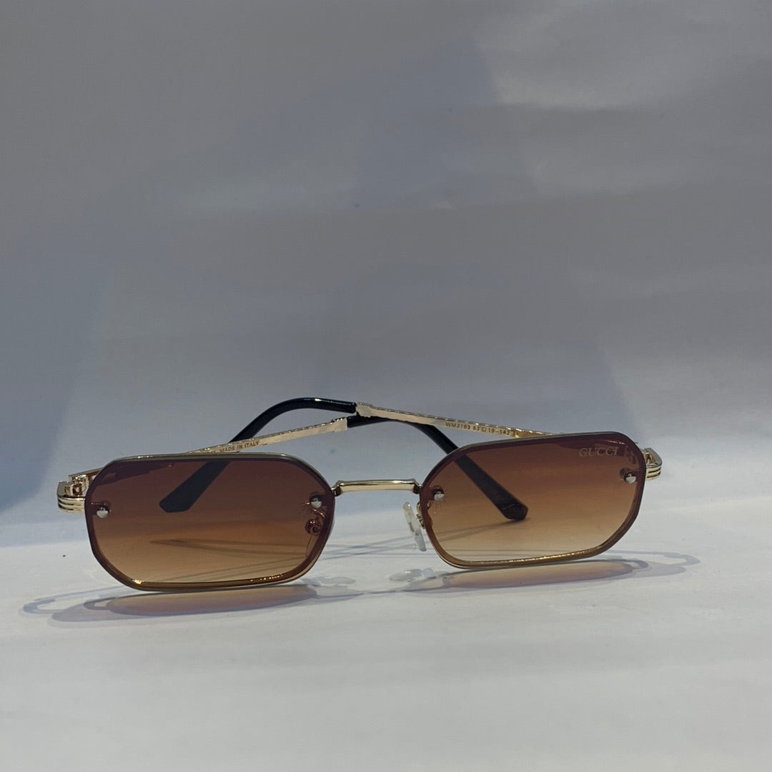 Guc cug Glossy Gold frame Brown Shade Unisex Sunglass WM2103 53 19 142
