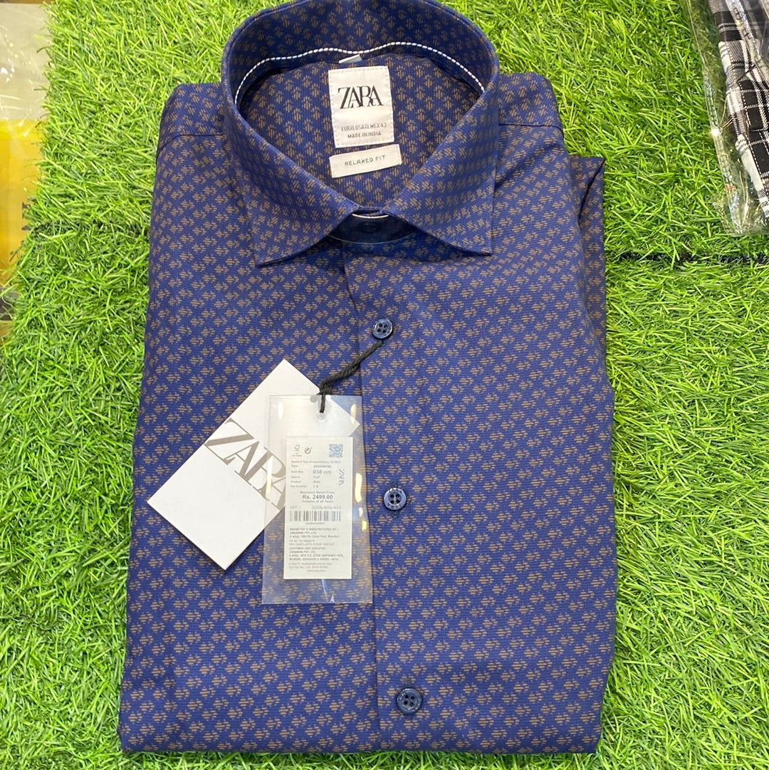 Navy Blue Colour Printed Shirt Zar Raz Lycra Cotton Men’s Wear Shirt. 03206409403047