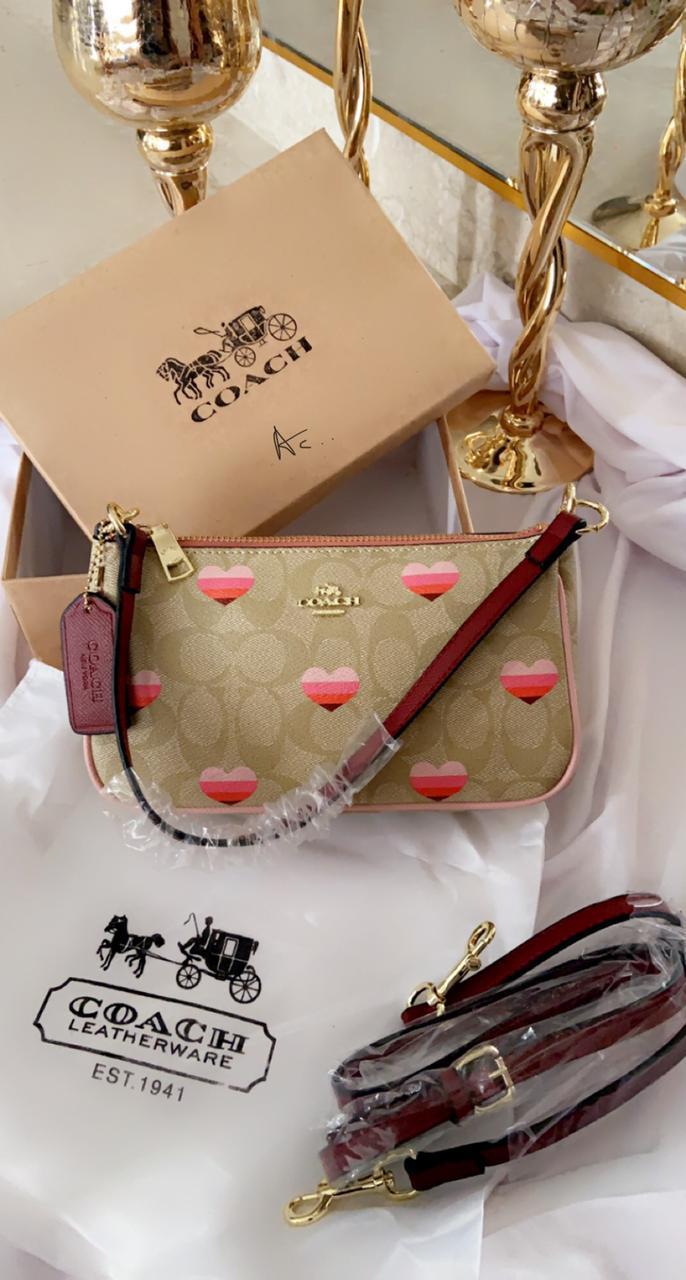 AOC Light Khaki Colour With Heart Print Preimum Quality Ladies Hand Bag 795401
