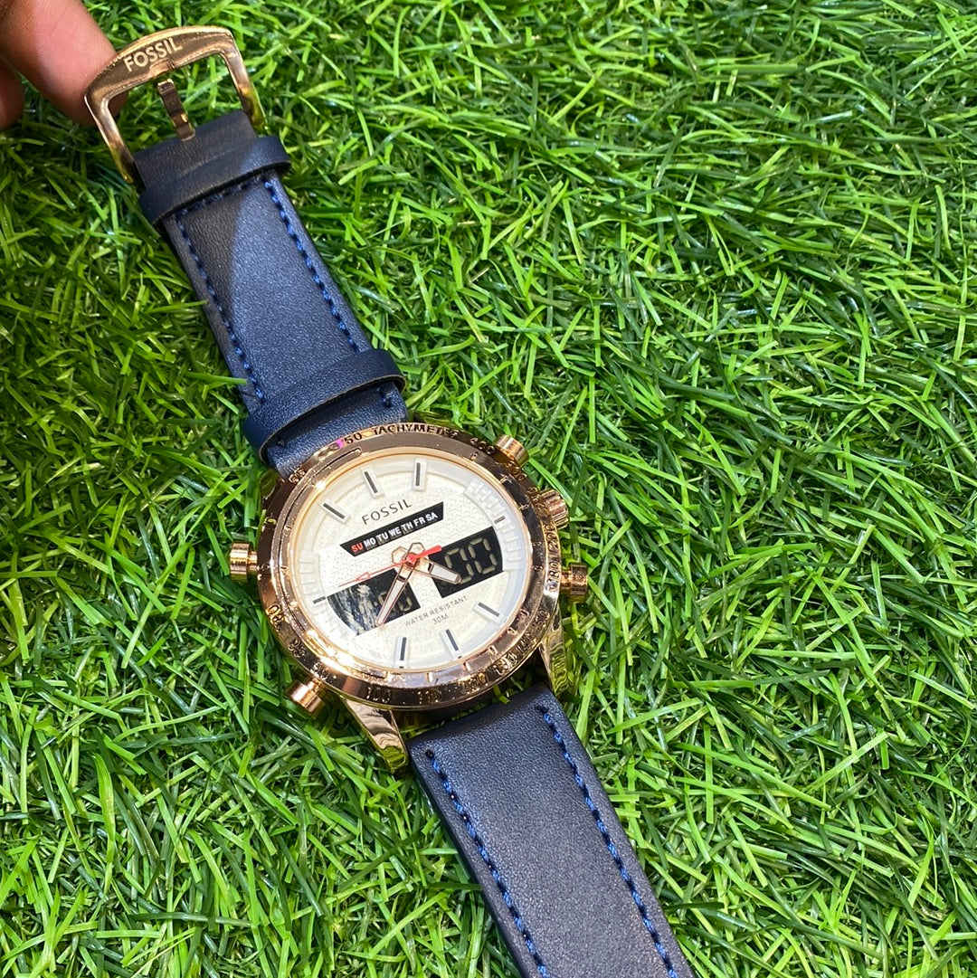 SOF Blue Strap Copper Dial Analog Digital Strap Watch 400604