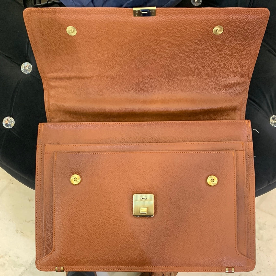 Brown colour Genuine Leather Heavy Quality Big Size Lock Laptop Bag 4213