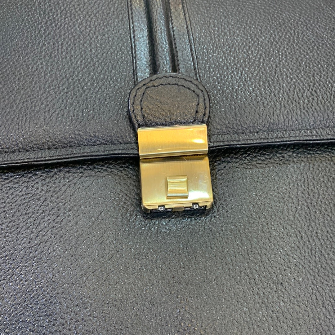Black colour Genuine Leather Heavy Quality Big Size Lock Laptop Bag 4214