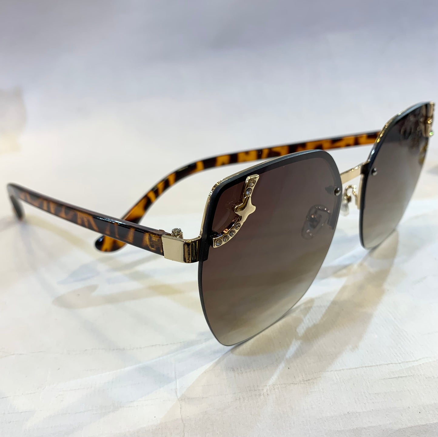 AHC Golden Frame leopard Print Stick Brown Shade Sunglasses