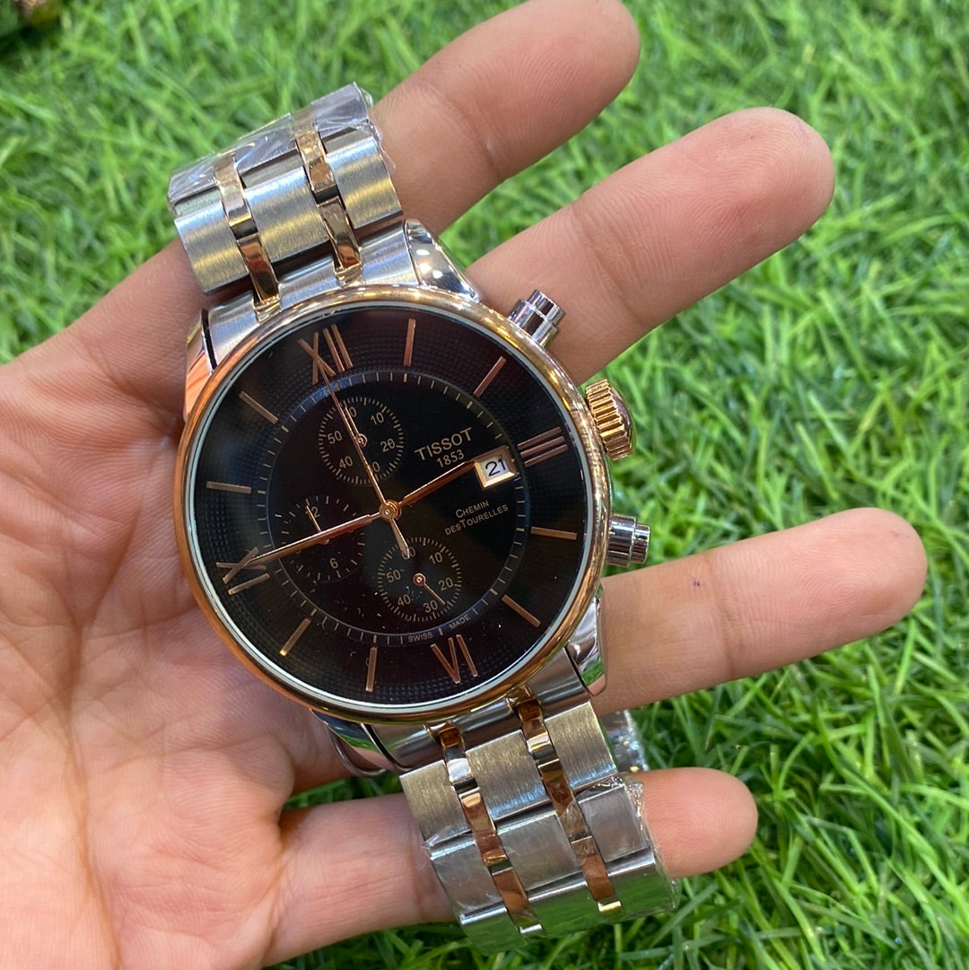 Sit Silver Copper Chain Black Copper Dial Chrono Working Men’s Watch