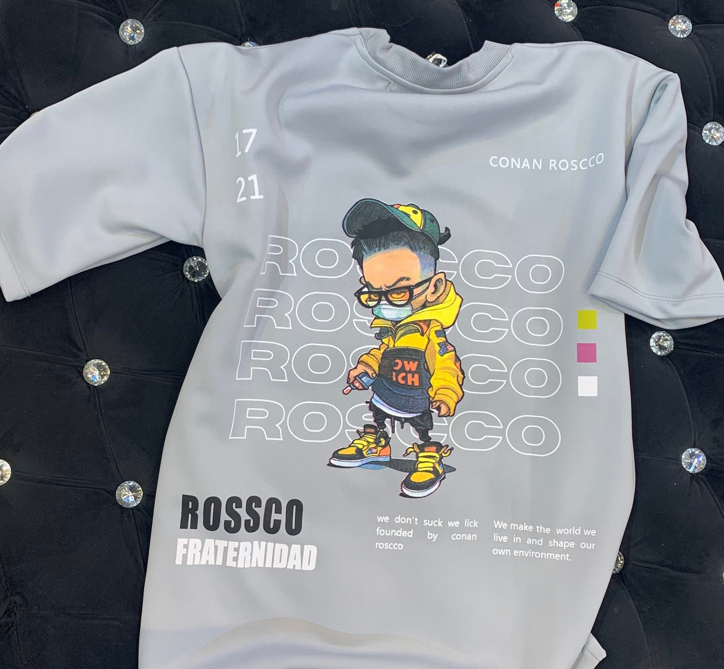 Grey Colour with Back Print Rossco Fraternidad Heavy Material Drop Shoulder 381306