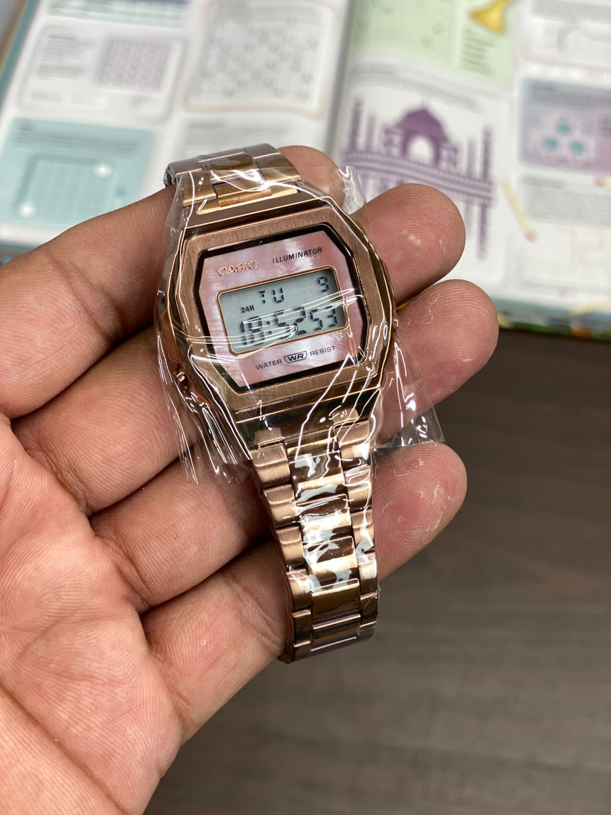 SAC Brown Chain Pink Dial Watch digital square Japanese Machine Men Sports Watch 901272