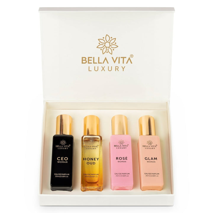 CEO Woman | Honey Oud | Glam | Rose 80 ML for Her Bella Vita Organic Women's Luxury Perfume Gift Set 4x20 ML | Lasting Fragrance Eau De Parfum |