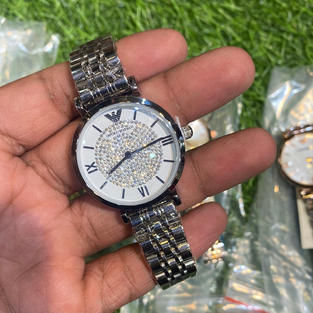 Mra Silver Chain White Diamonds Dial Ladies Watch