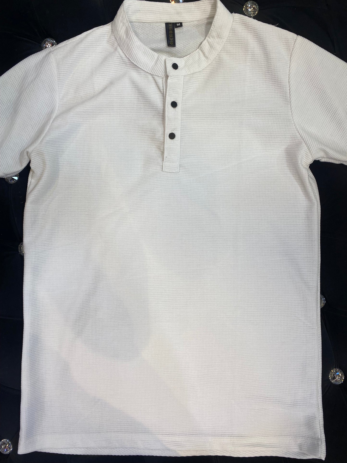 White Colour Plain Chinese Collar TShirt 186701