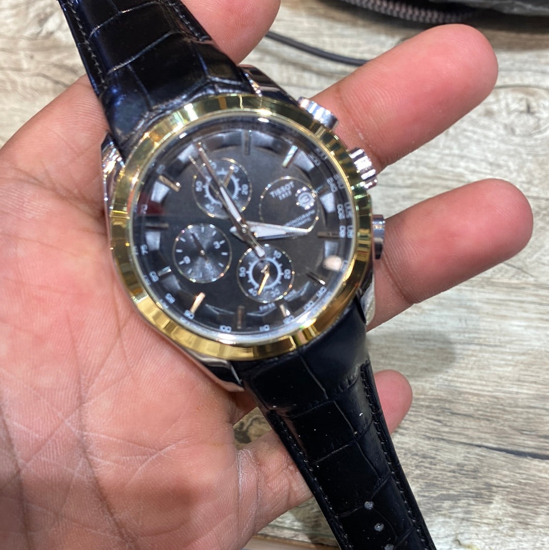 SIT Luxurious Black Strap Copper Ring black Dial Chronograph Men Watch