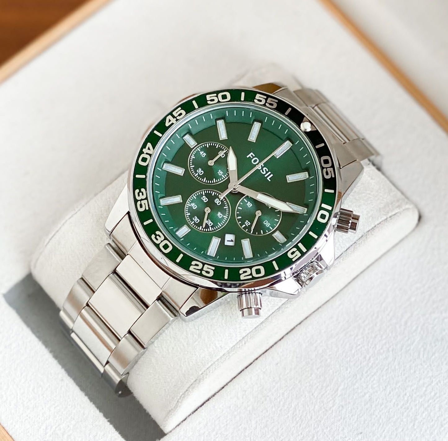 Sof Silver Green Black Chrono Watch for Men Chrome Formal Casual Party 400691