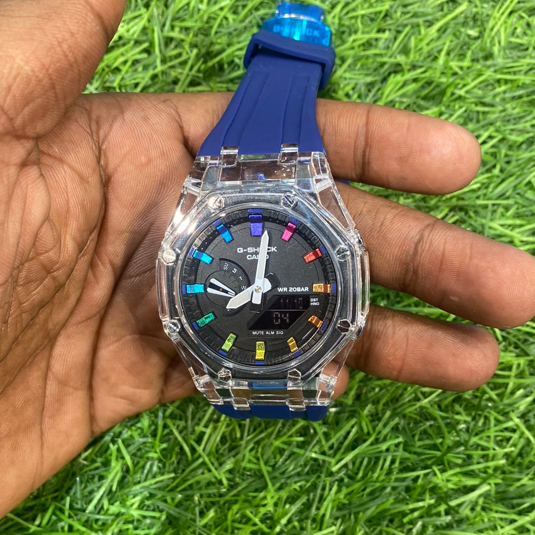 HSG Navy Blue Silicone Strap Black Rainbow Dial 400494