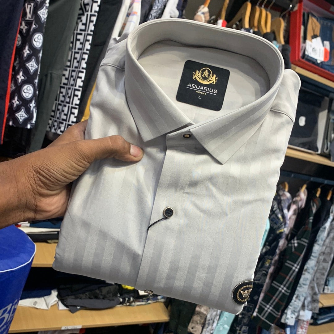 AQUARIUS Grey Colour With Line Design Front MRA Sticker Full Sleeve Men Shirt 2215