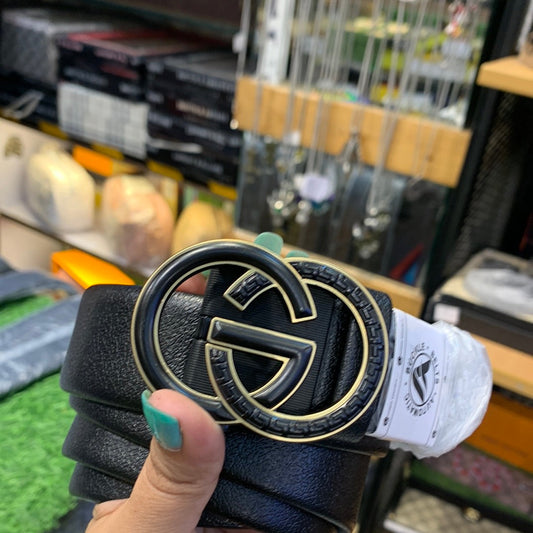 Cug Black Colour Gg Gold Buckle Copper Logo Genuine Leather Belt Automatic Buckle 64614