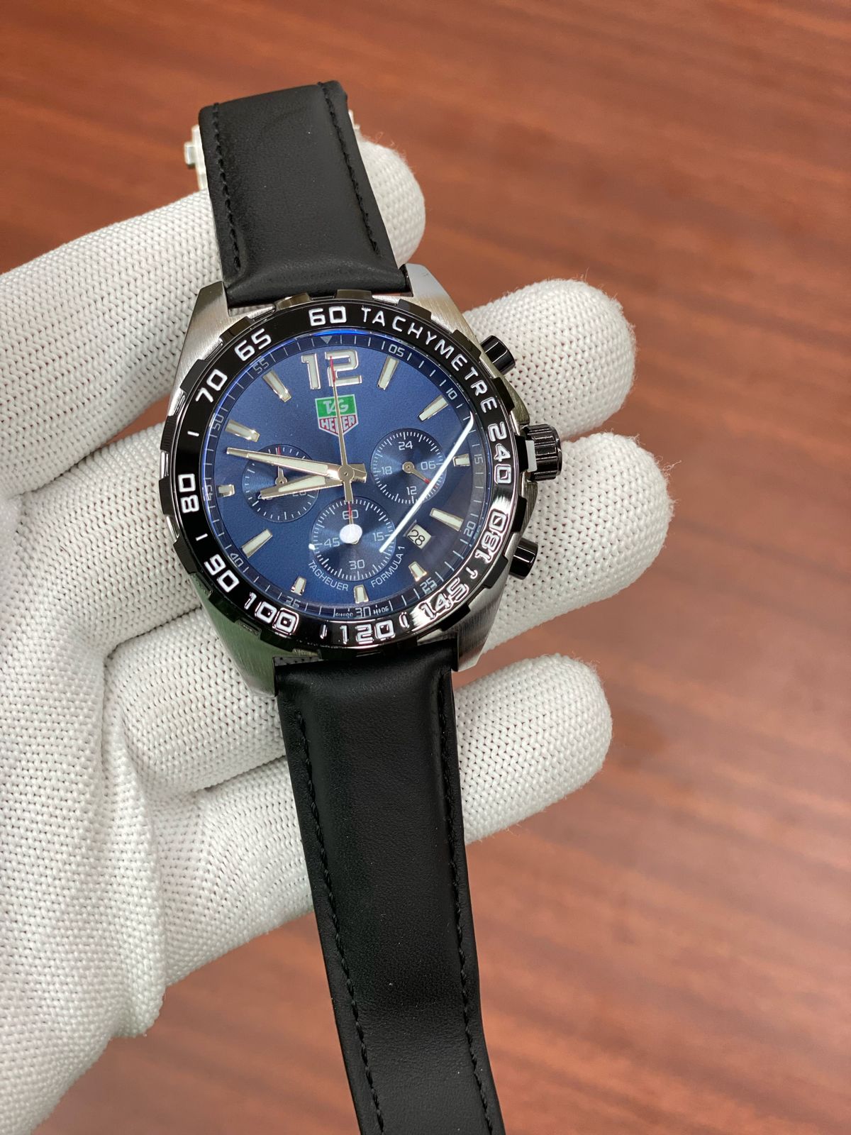 GAT Black Leather Strap Black Ring Blue Dial Men Watch 987793