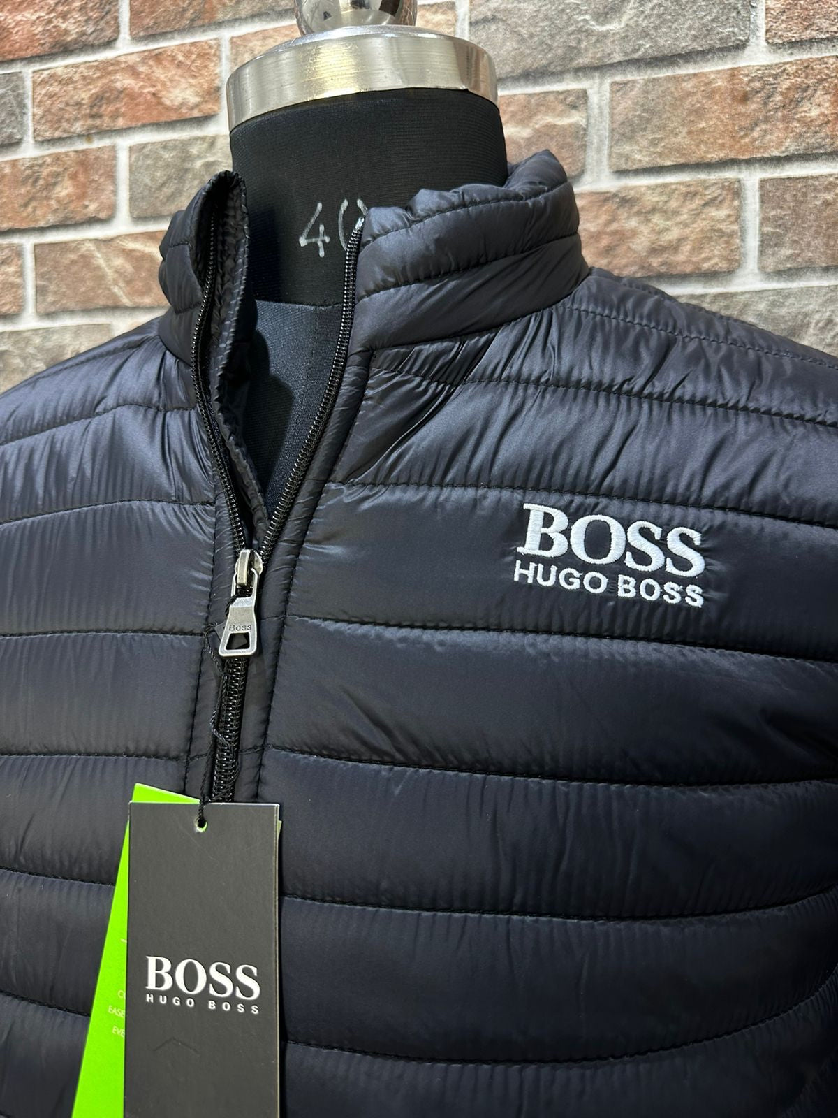 SOB Black Colour Front Logo Embroidery Puffer Zipper Jacket 78901