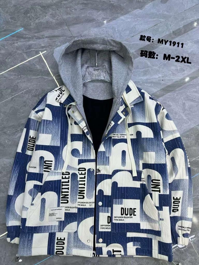 Untit Blue Colour With Texted Print Shirt With Hoodi 1911