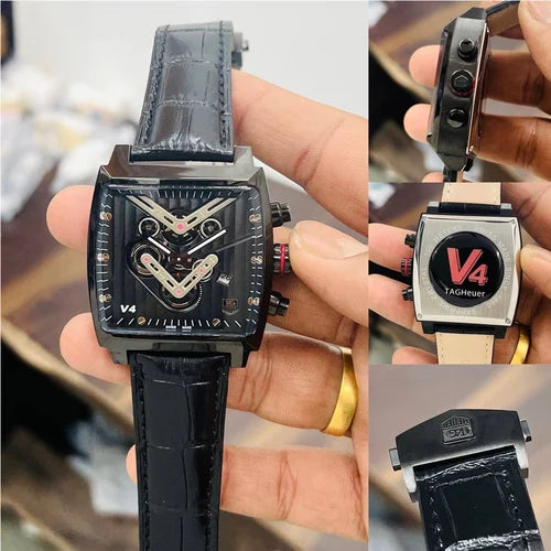 Gat Black Leather Strap Black Dial Heavy Japanese Machinchery Men’s Watch 987965