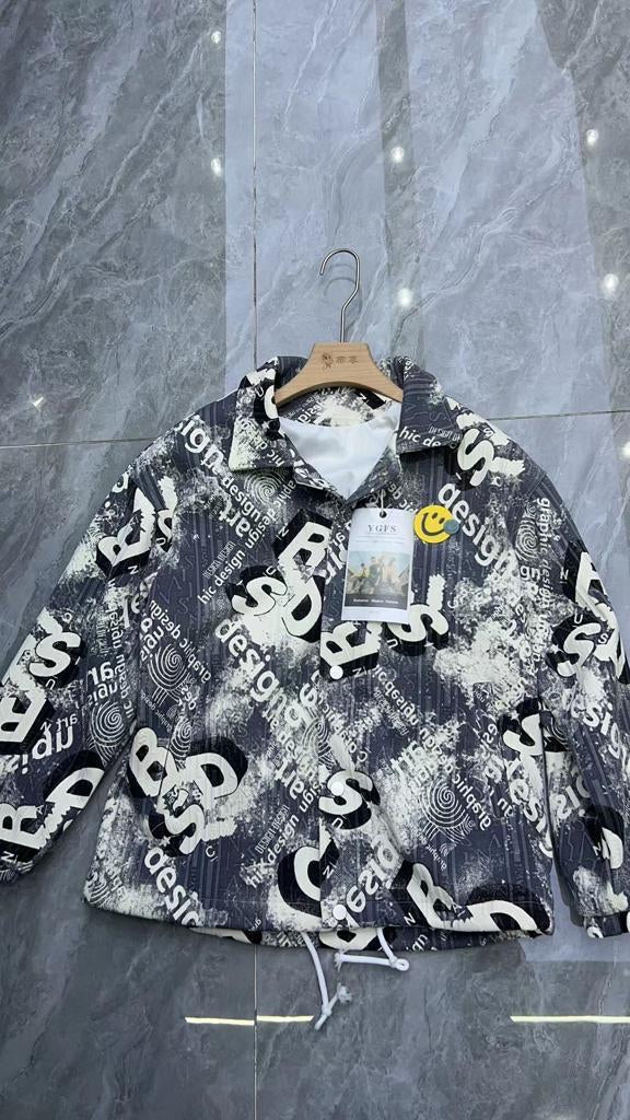 SFGY Black White Grey Colour Monogram Print Full Sleeve Jacket 2310915