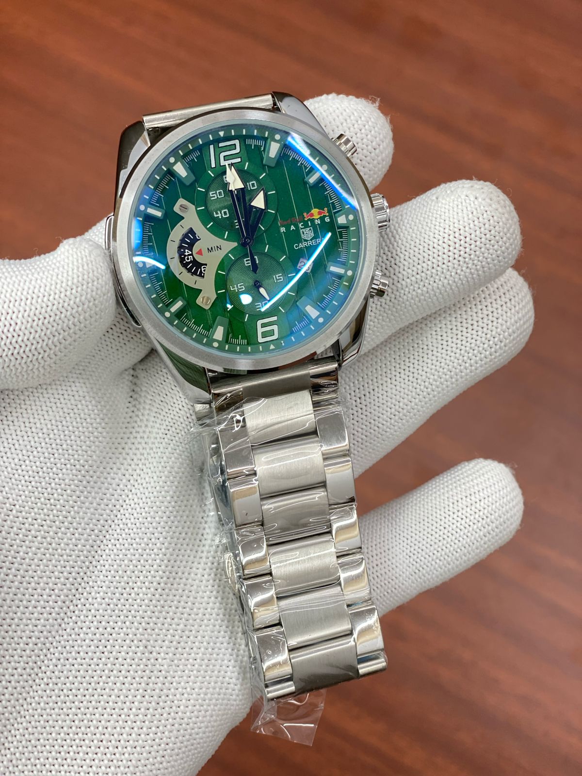 Gat Silver Chain Green Dial Chrono Working Mens Watch 880033