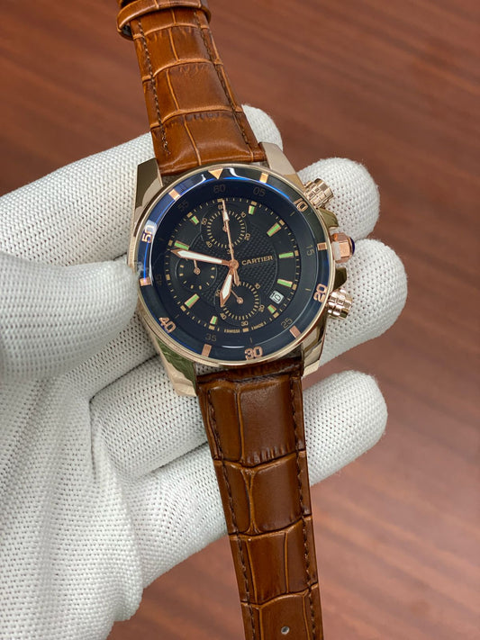 RAC CAR Brown Leather Strap Copper Ring Black Dial Mens Watch 880031