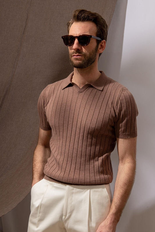 RAZ ZR Brown Colour With Line Design Premium Quality Collar Tshirt 45363