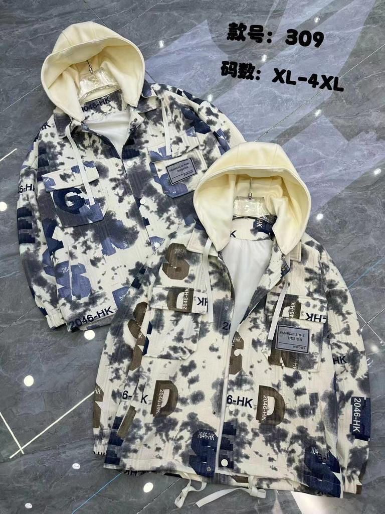 THE BEST FASHION Cream Colour With Smoke Print Premium Quality Shacket Hoodie 309