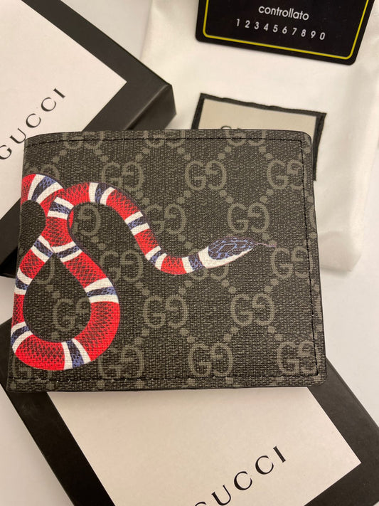 GUC CUG Branded Luxury Italian Leather Black Grey Colour snack Print Wallet 6089524