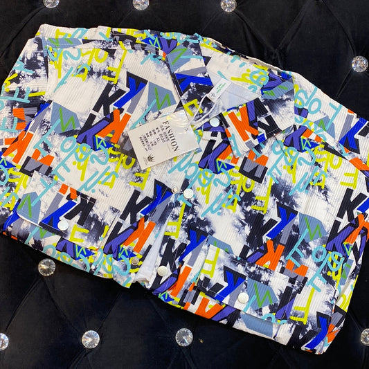 Unique Design Multi Colour Word Art Print Full Sleeve Shacket 8630