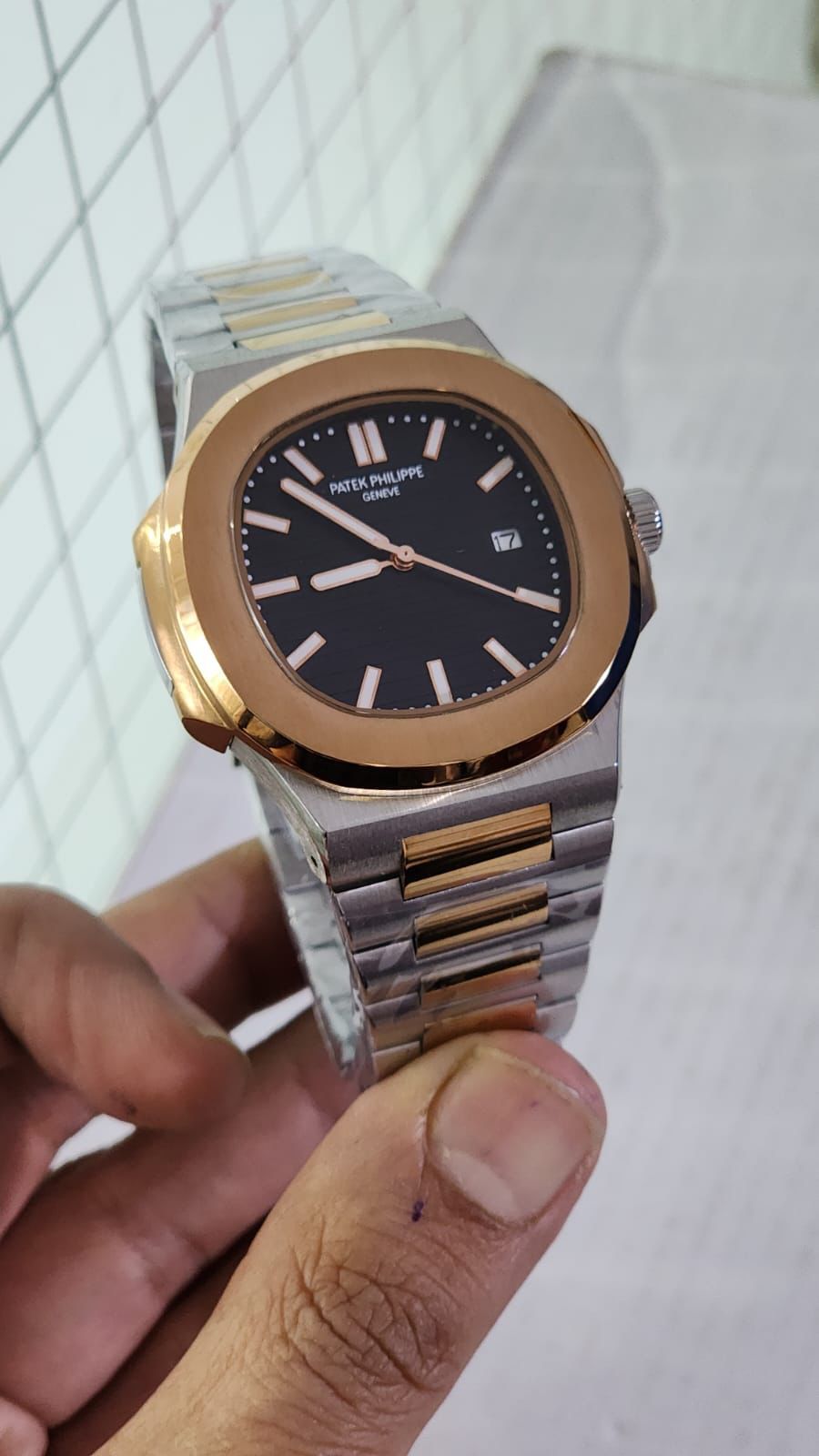 Pp Silver Copper Chain Black Dial Premium quality Men Watch 901733
