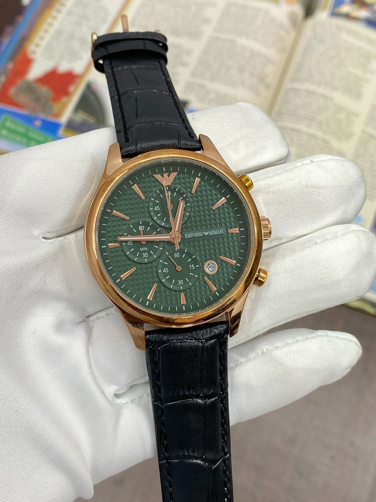 Mra Black Leather Strap Green Dial Men Watch 901838